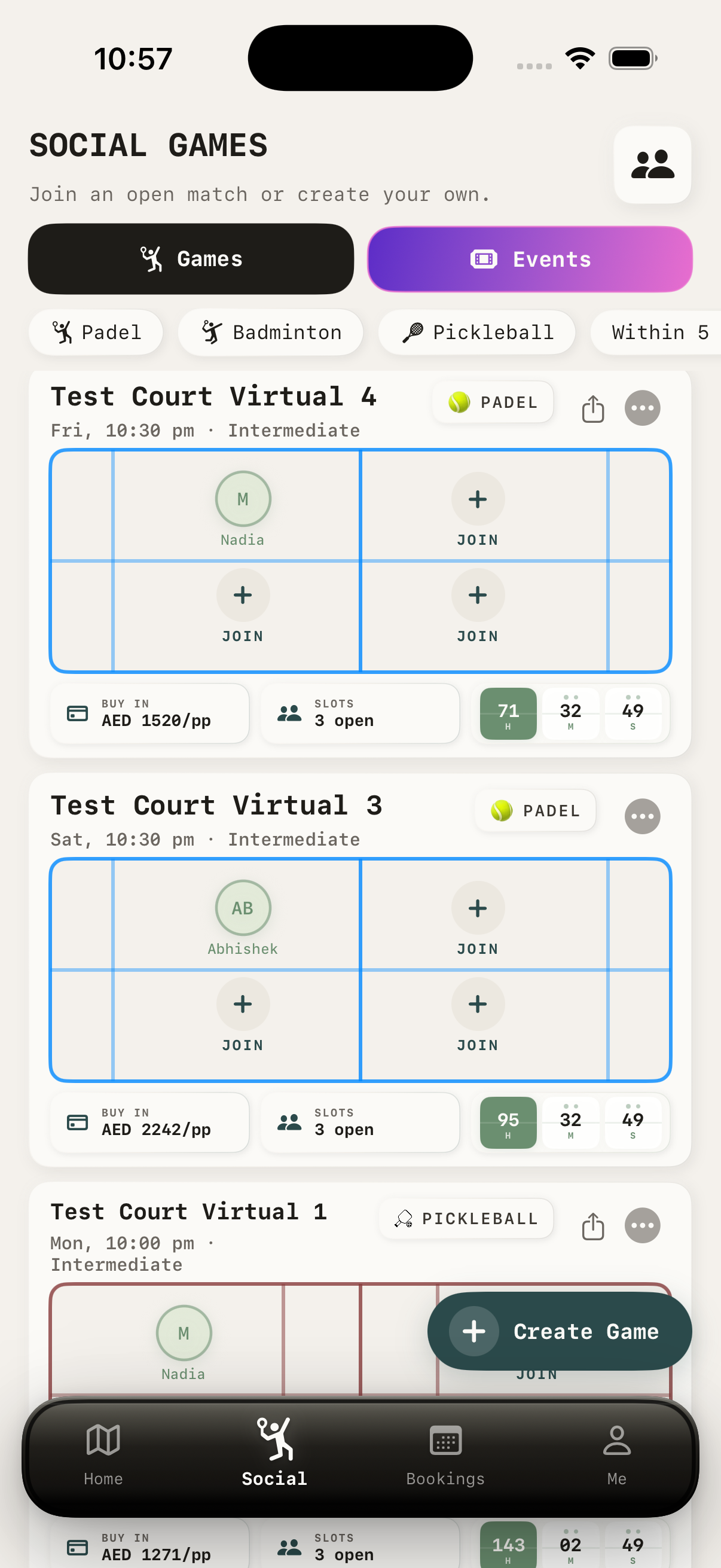 Courtside social games on iPhone